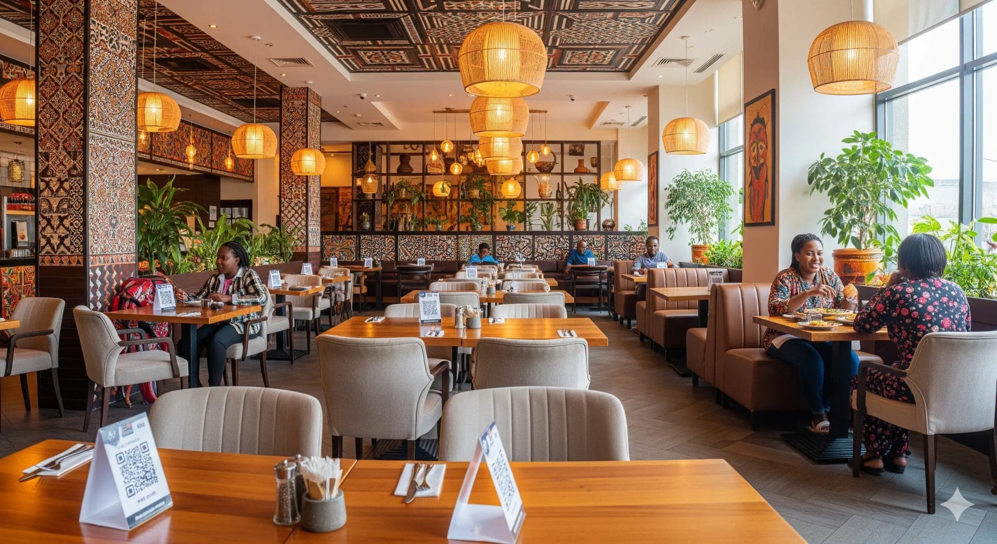 Kenyan restaurant staff using digital dashboard and AI POS system